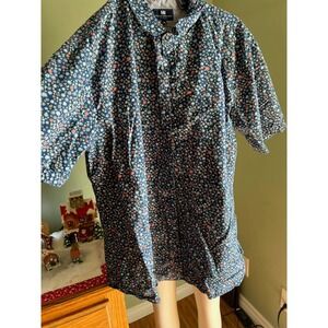 Men’s Blue Yellow White Floral Michael Brandon Button Down Short Sleeve XL